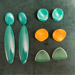 Vintage Retro 80s Metal Painted Stud Earrings Lot of 4